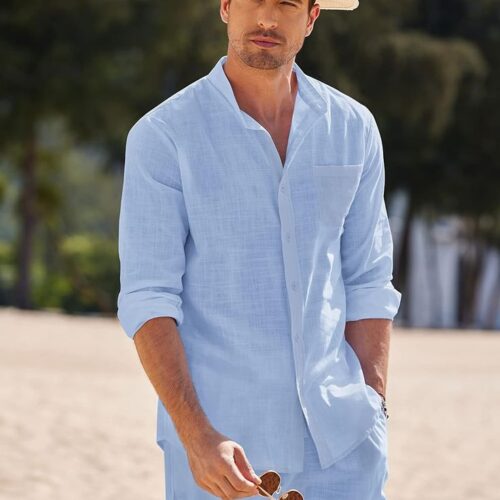Men's Blue Linen Shirt